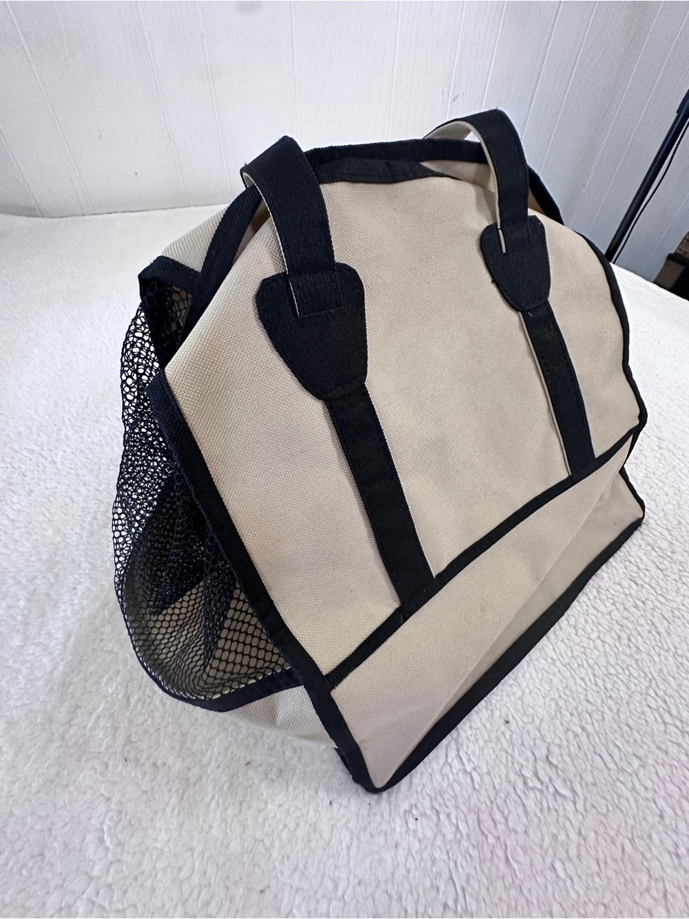 Small Dog Canvas Travel Tote in Beige and Black - Stylish Everyday Carry